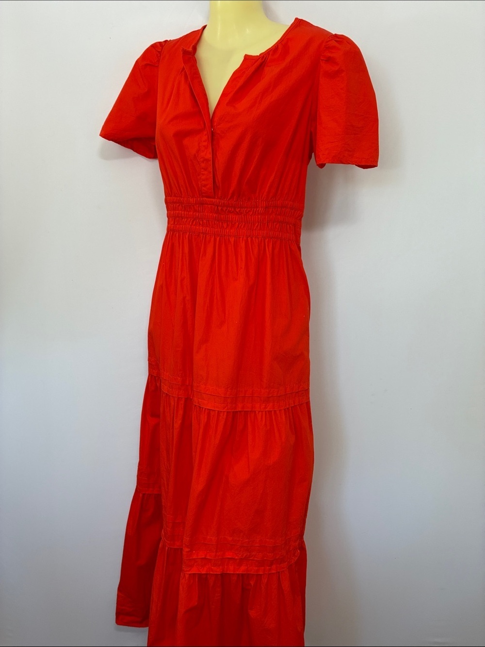 Quince Anthropologie Dress Tiered Tangerine Maxi  Small Nwot